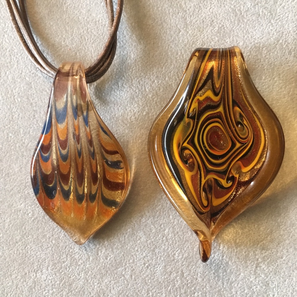 2 Blown Glass Pendants and Necklace